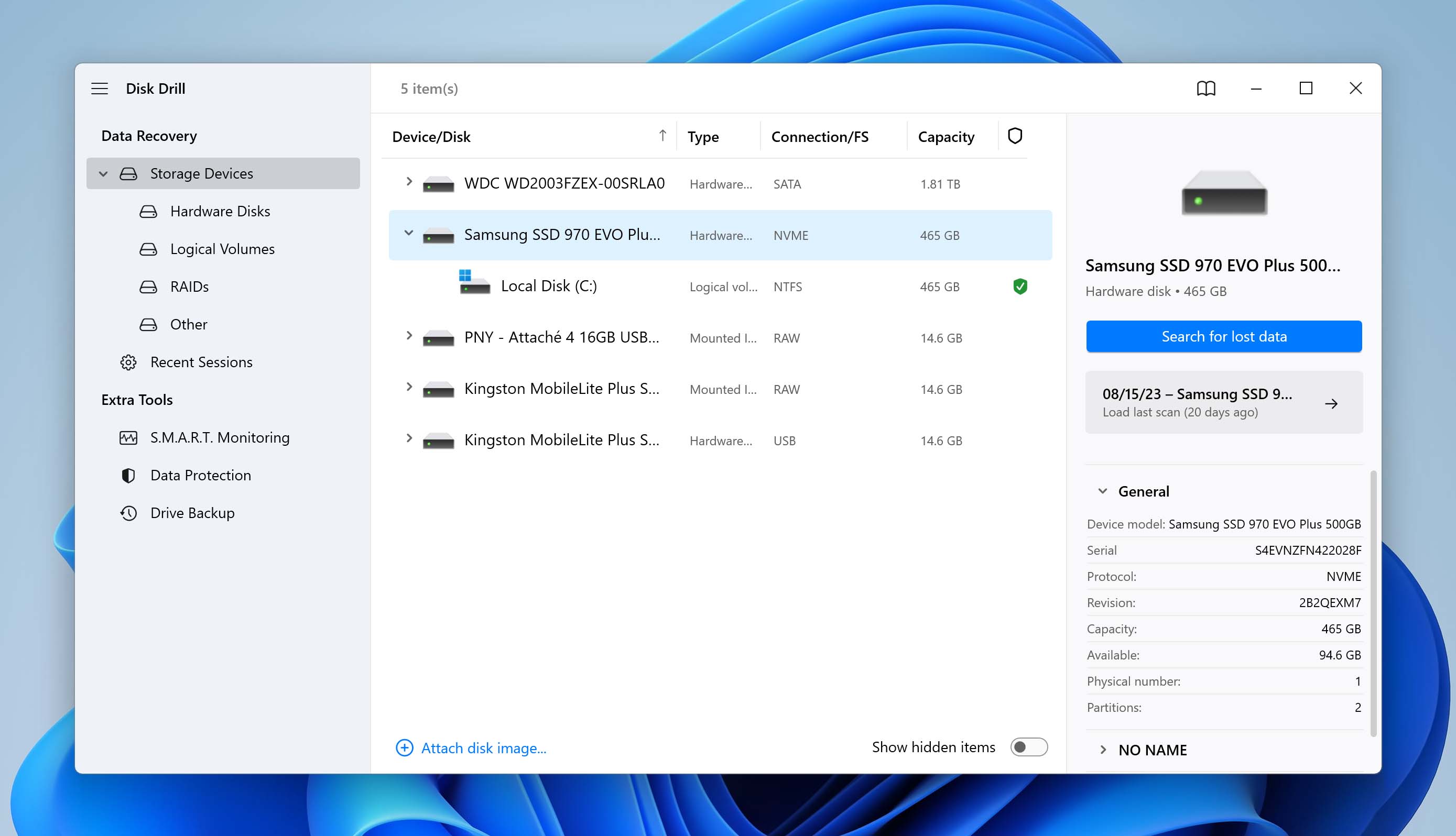 select drive for scan in disk drill