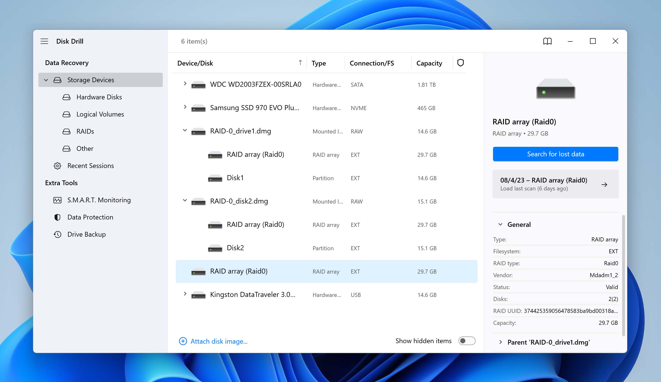 select RAID 0 in Disk Drill for scan