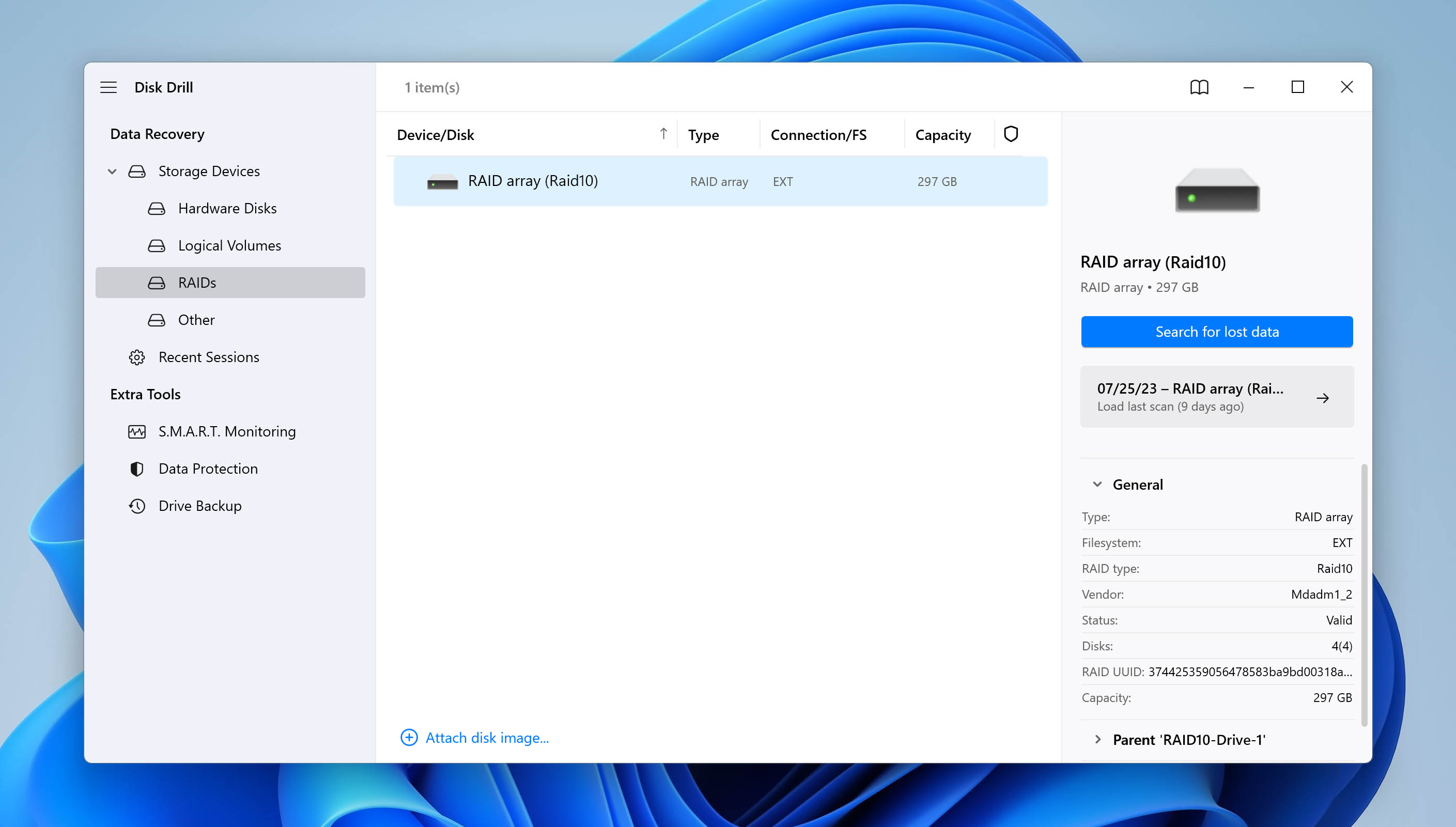 start scan raid 10 in disk drill