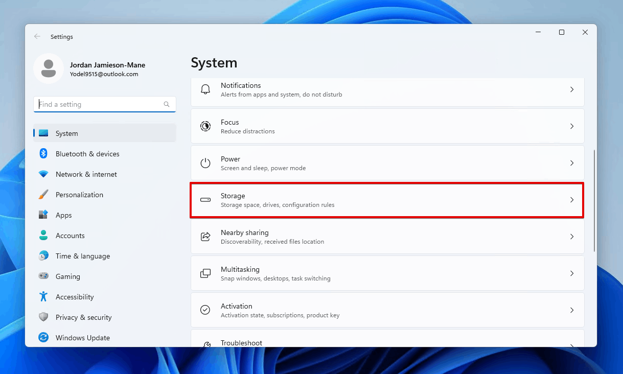 Opening Storage options.