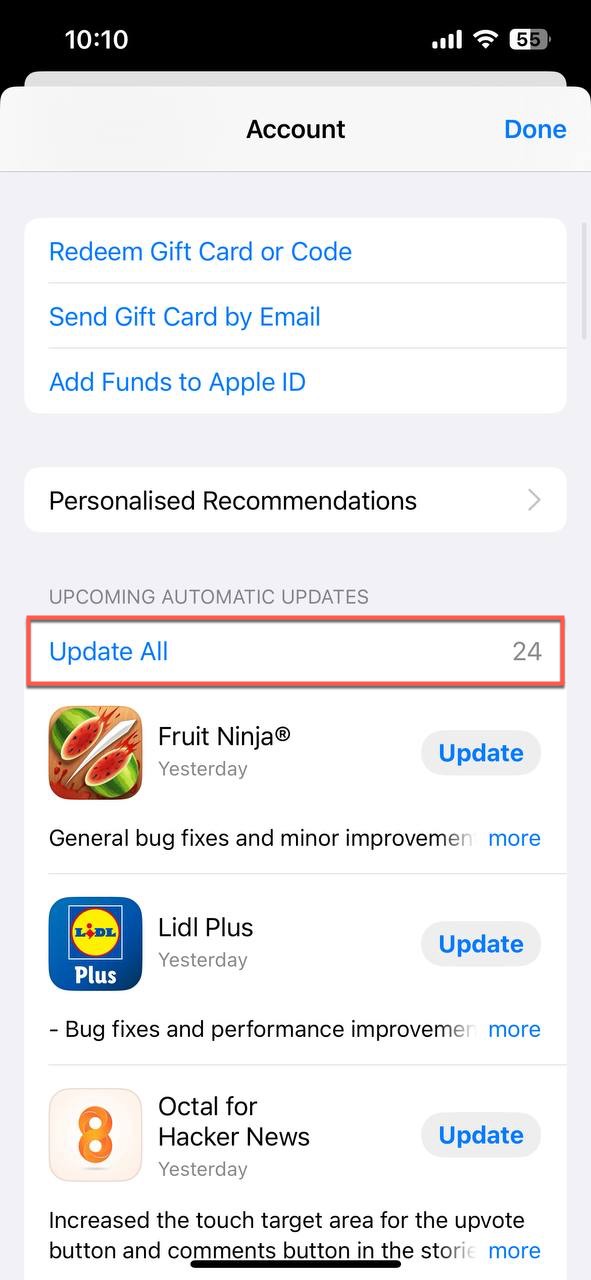 app store update all button highlighted