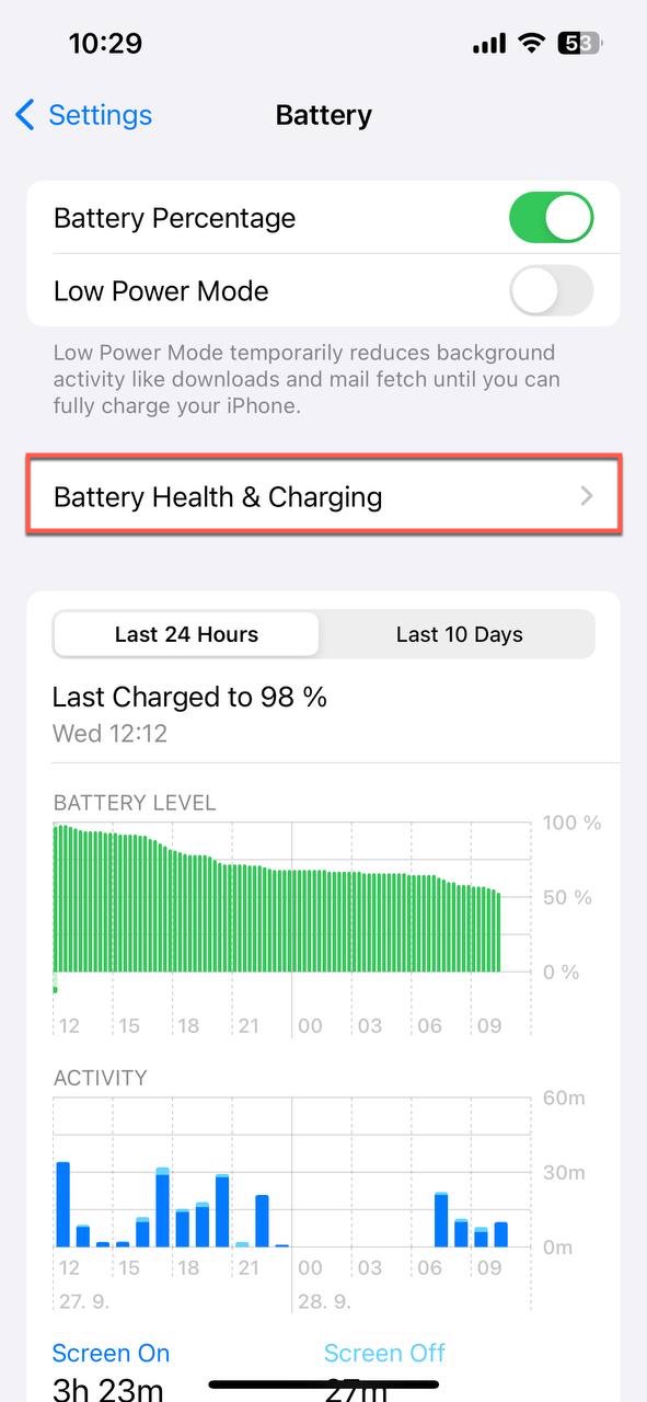battery health iphone settings category