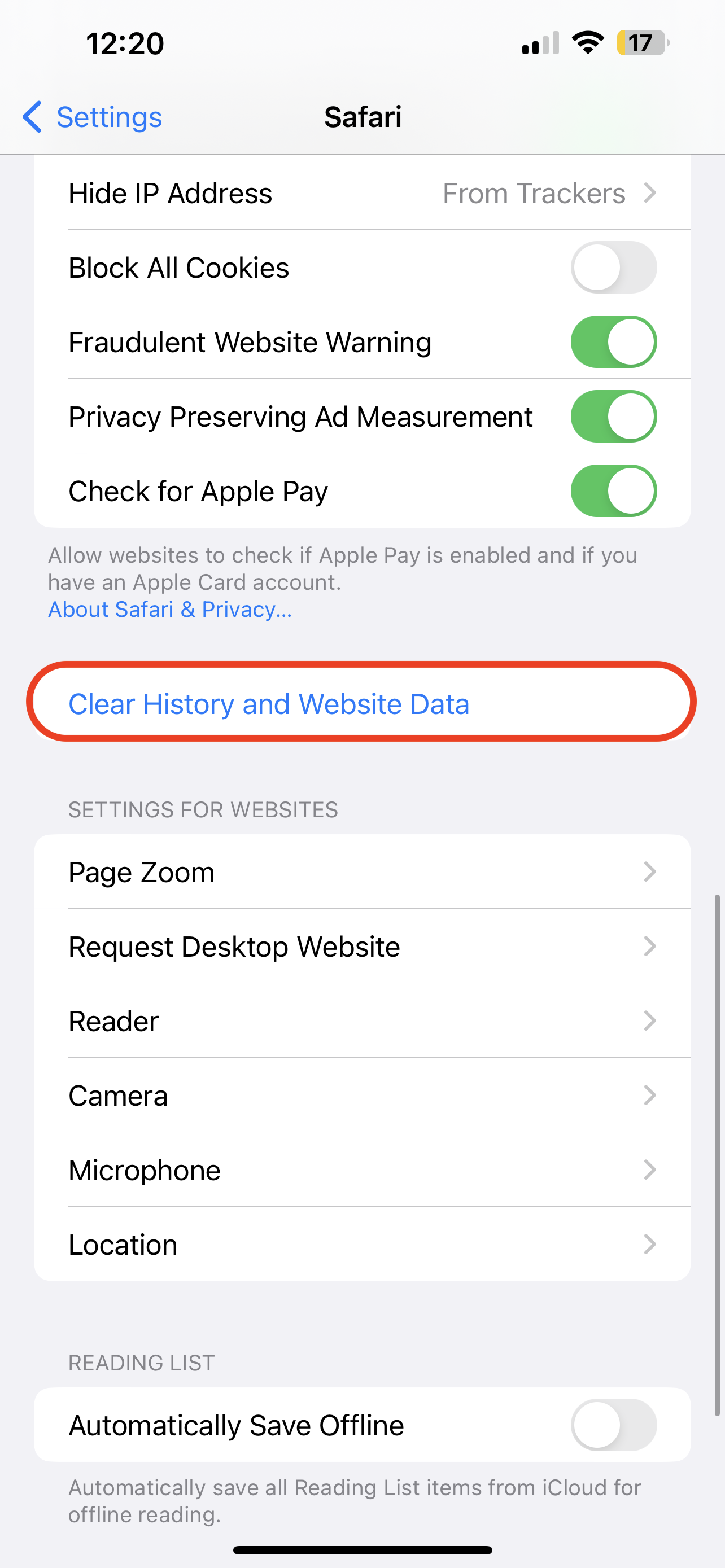 clear safari cache on iPhone