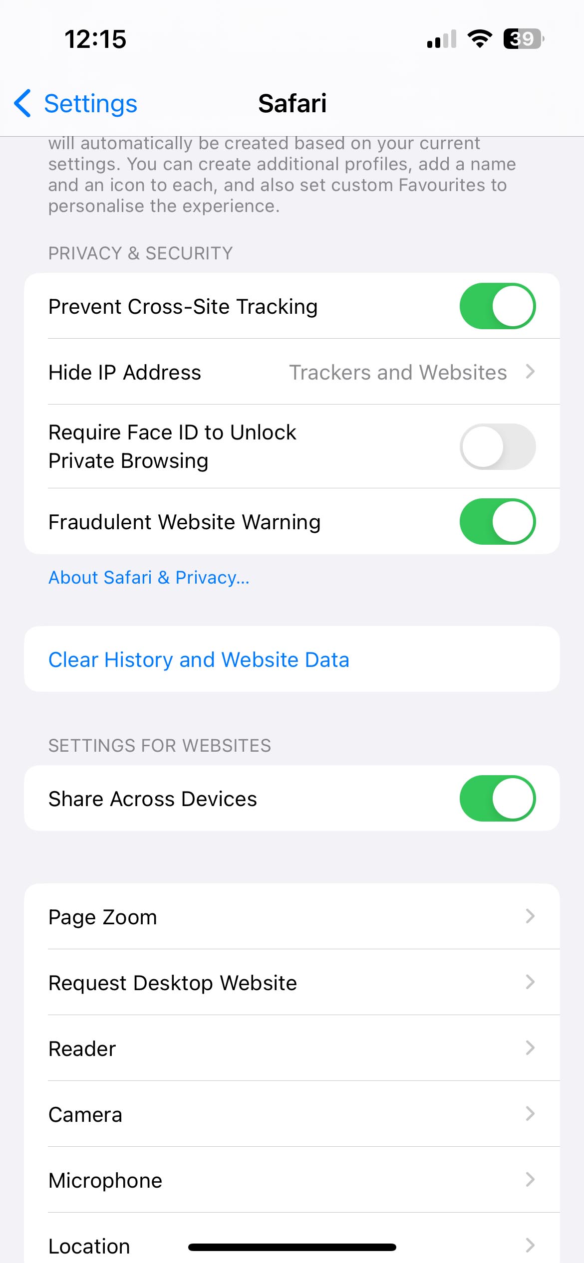 tap the Clear History and Website Data button
