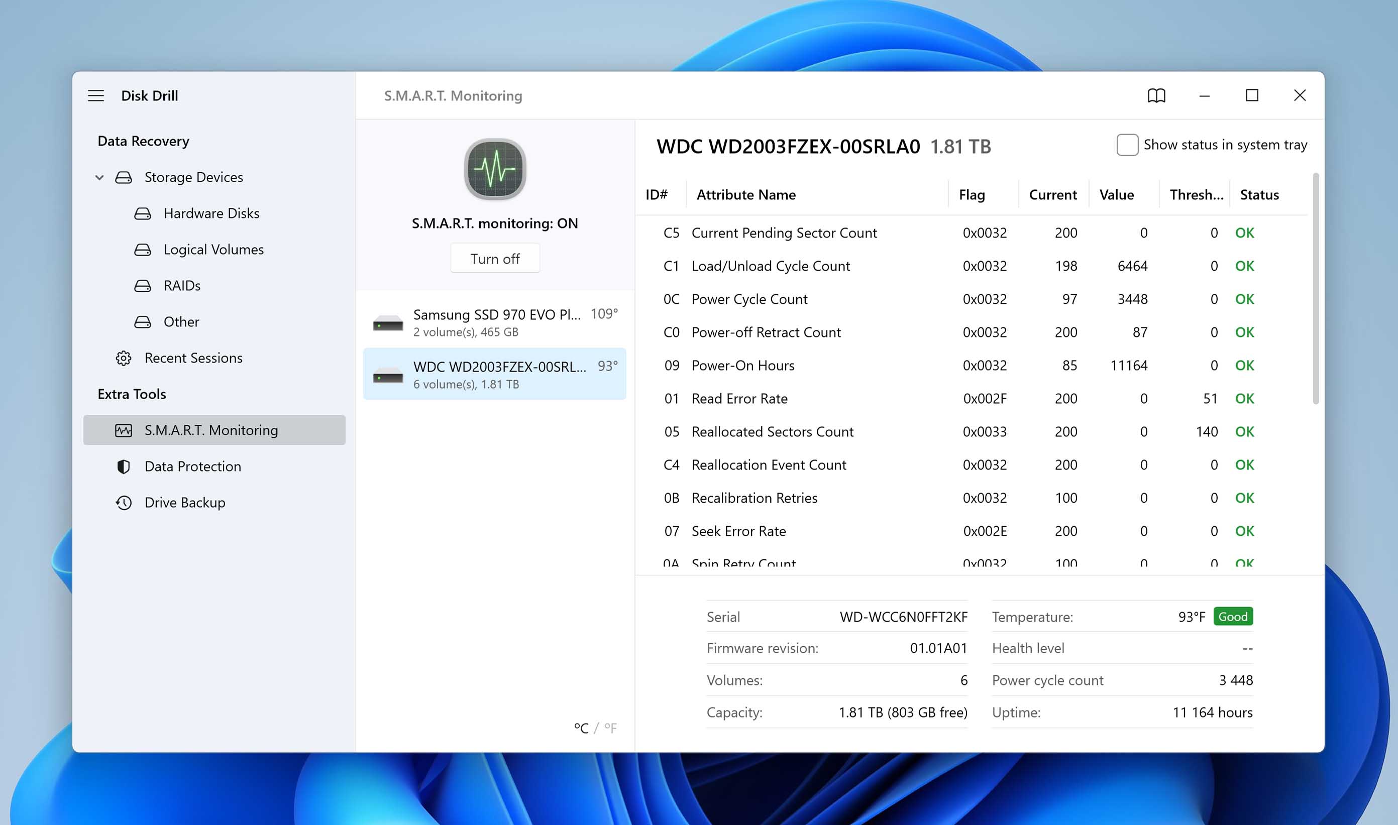 Disk Drill S.M.A.R.T. monitoring
