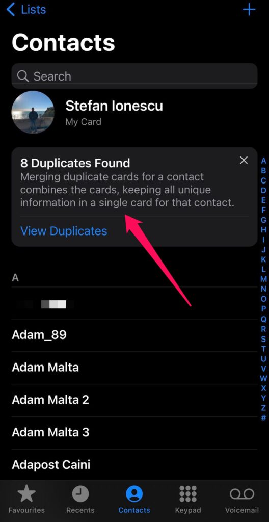 duplicates contacts on iphone