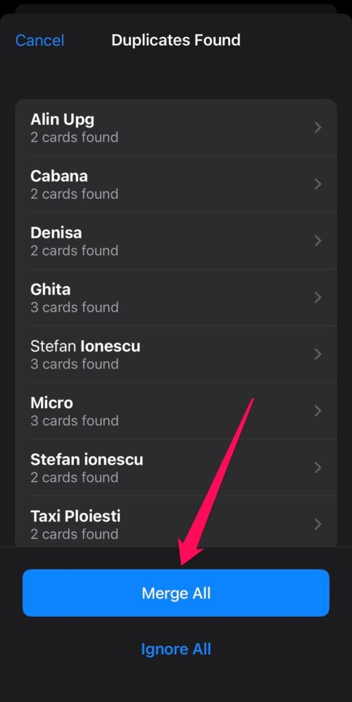 merge duplicate contacts on iphone