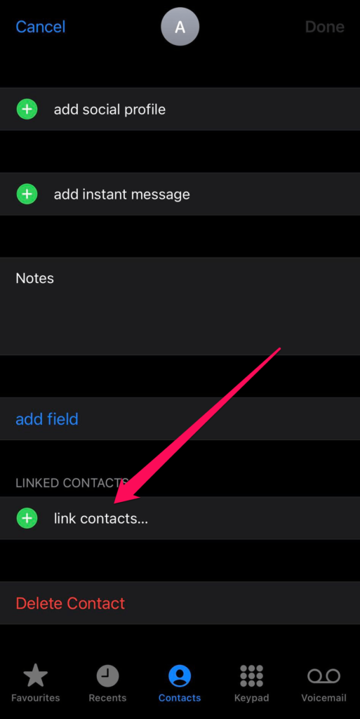 link contacts on iphone