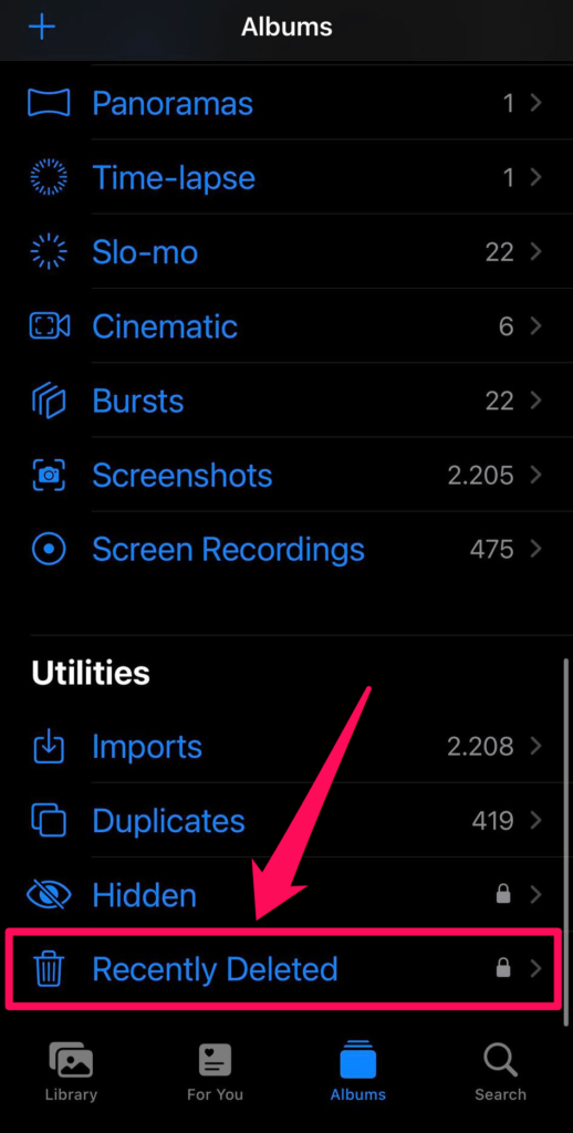 recently deleted photos on iphone