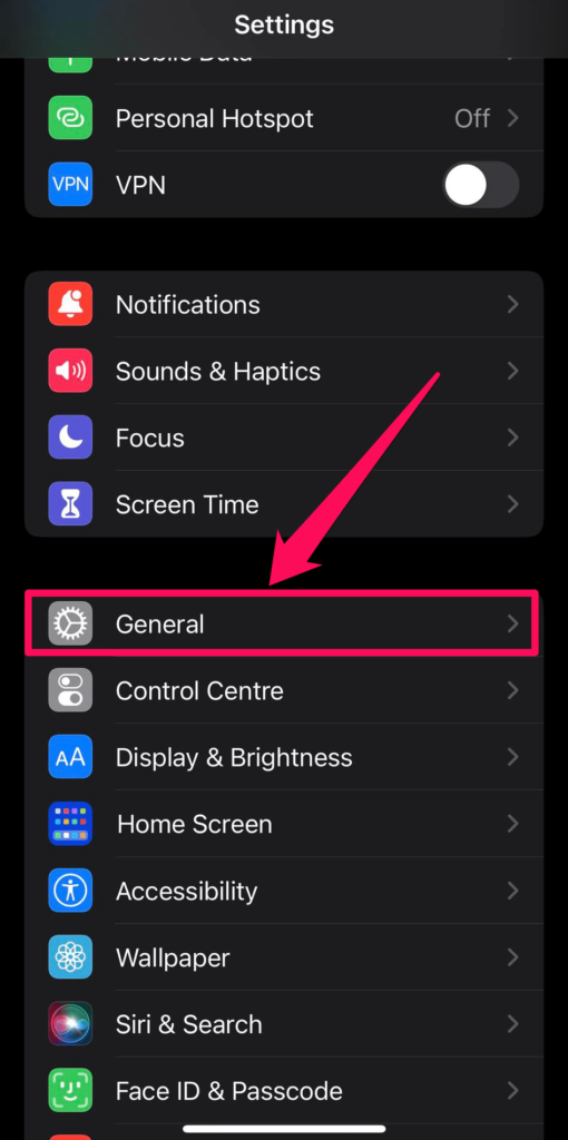 general settings on iphone