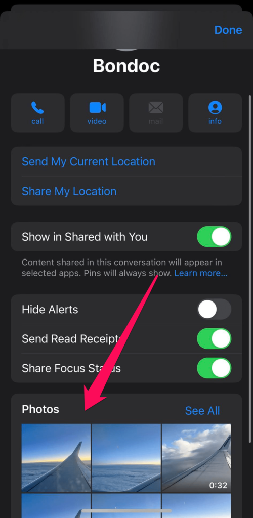Photos Section in the Messages App on iPhone