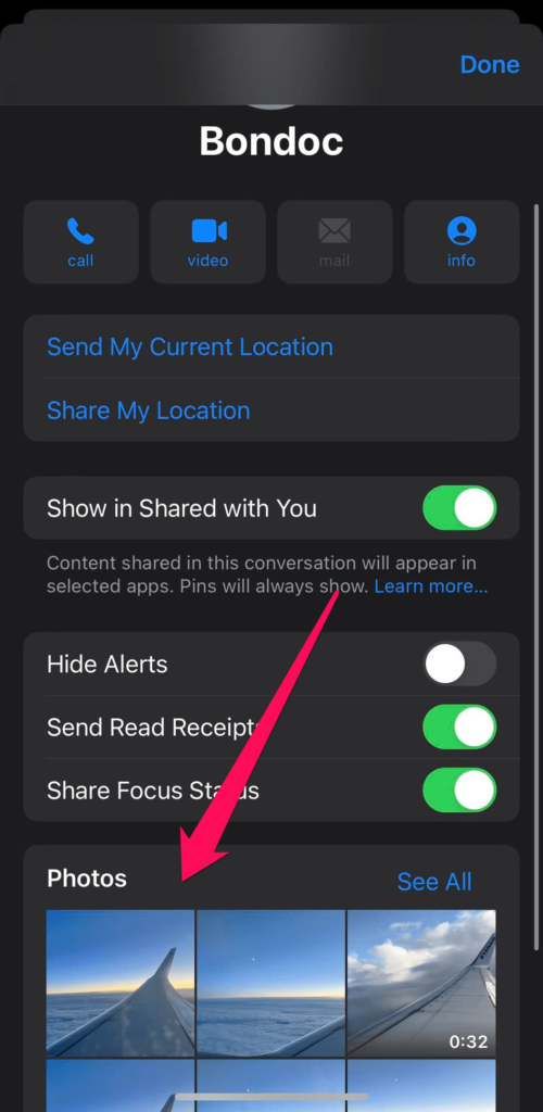 photos section in the messages app on iphone