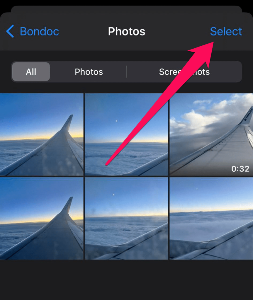 Tap Select to Select Multiple Photos