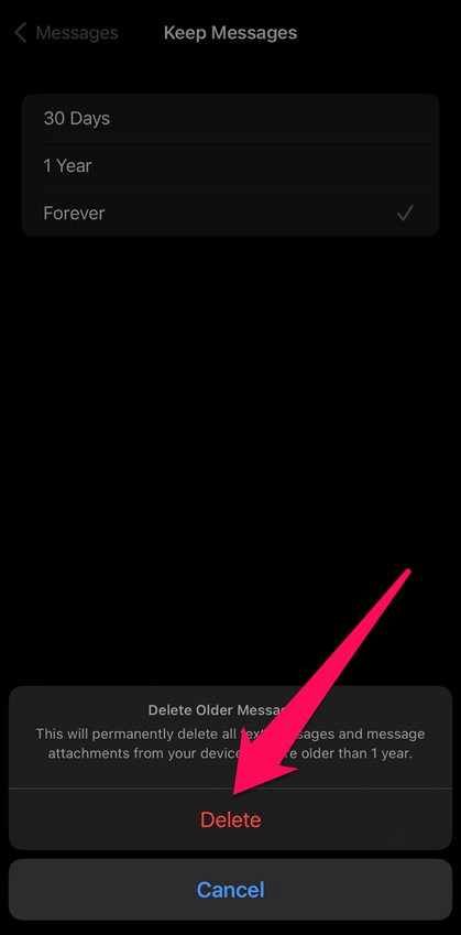 delete older messages on iphone