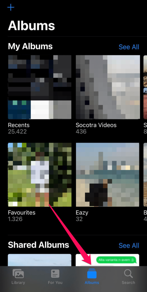click albums in the photos app on iphone