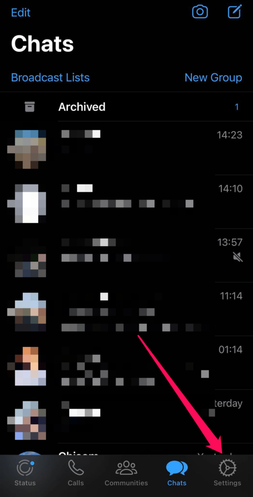 tap settings in whatsapp on iphone