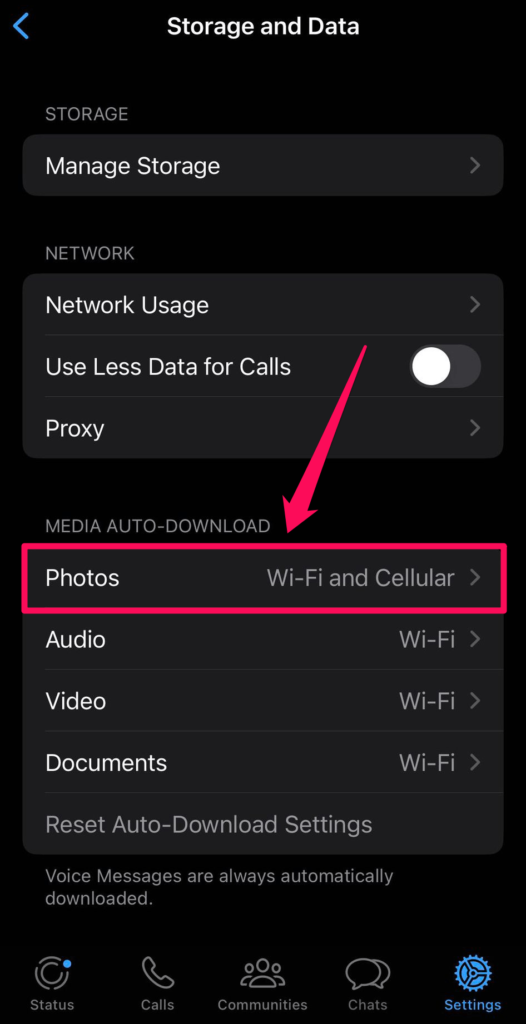 whatsapp photos settings on iphone