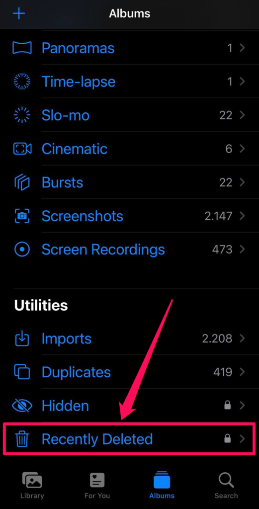 recently deleted photos on iphone