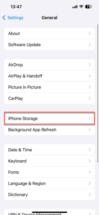 iphone storage option selected