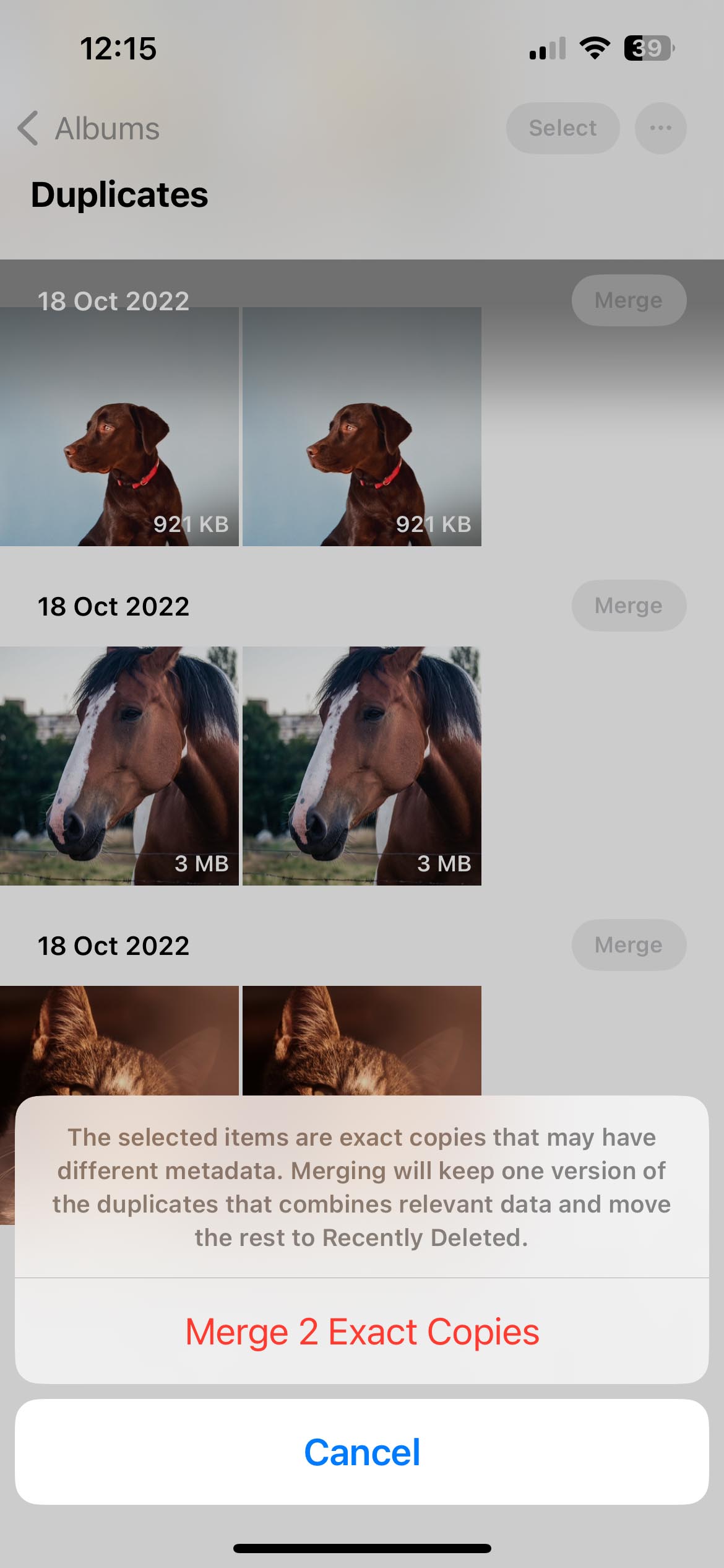merge the duplicate photos to save space