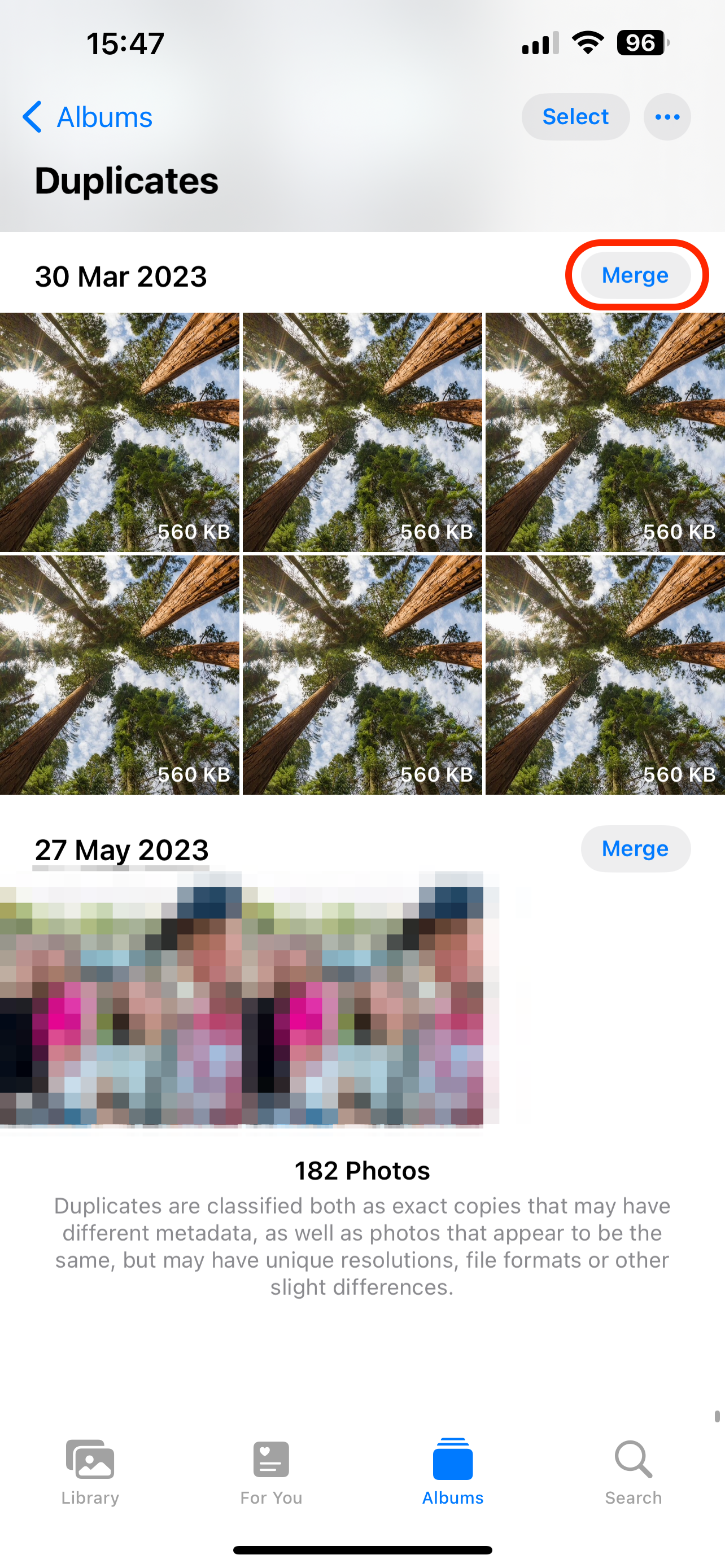 merge one set of duplicate photos iPhone