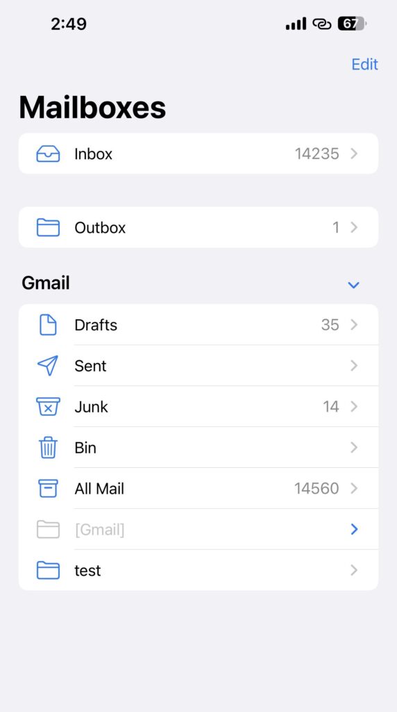 Click Edit button in Mailboxes