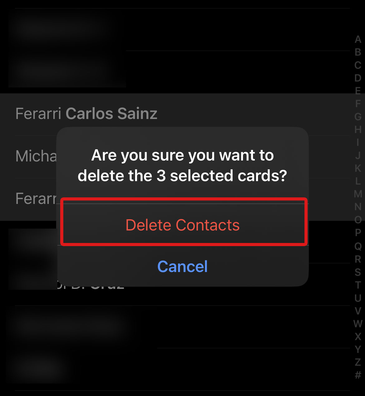 delete contacts confirmation