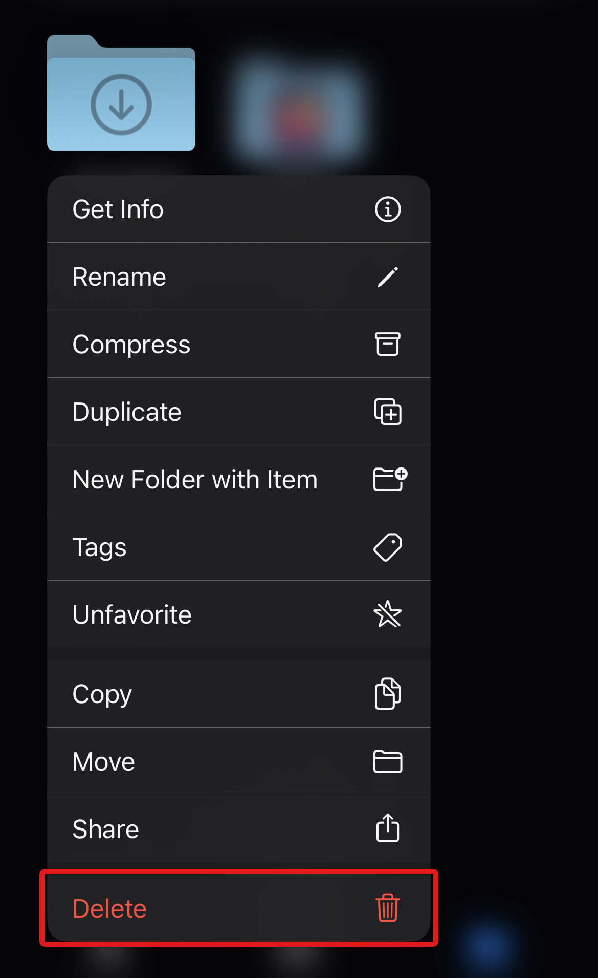 tap and hold delete folder
