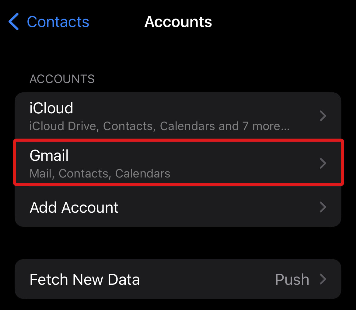 select the account to delete contacts from