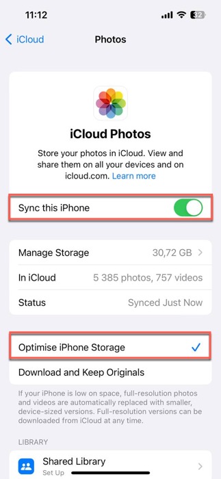 optimise iphone storage option highlighted