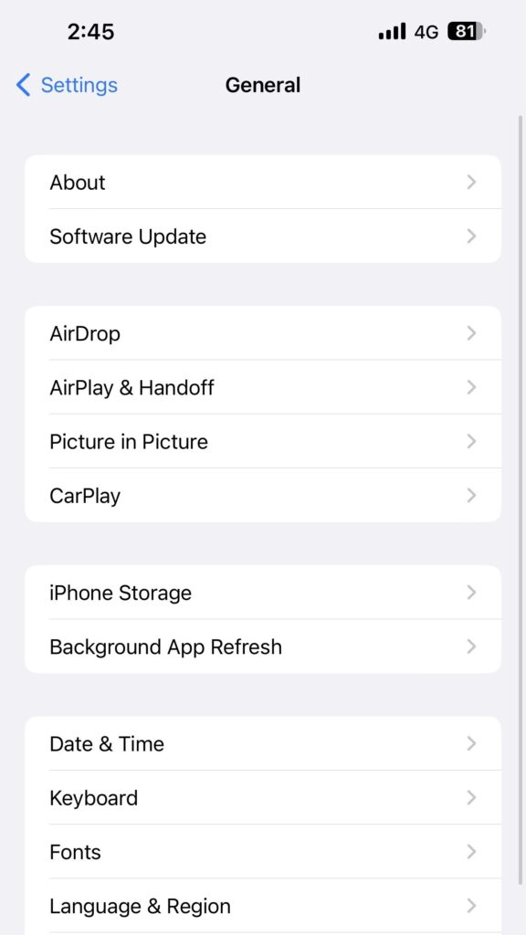 Tap on iPhone Storage option