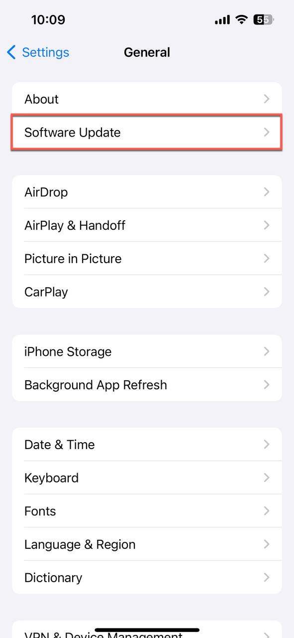 software update iphone settings option highlighted