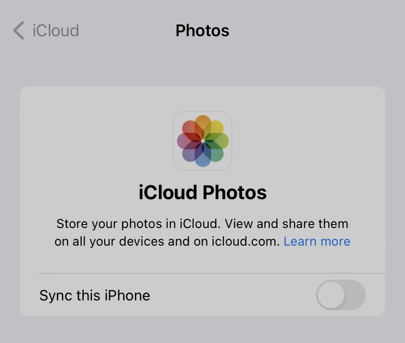 switch off sync icloud photos