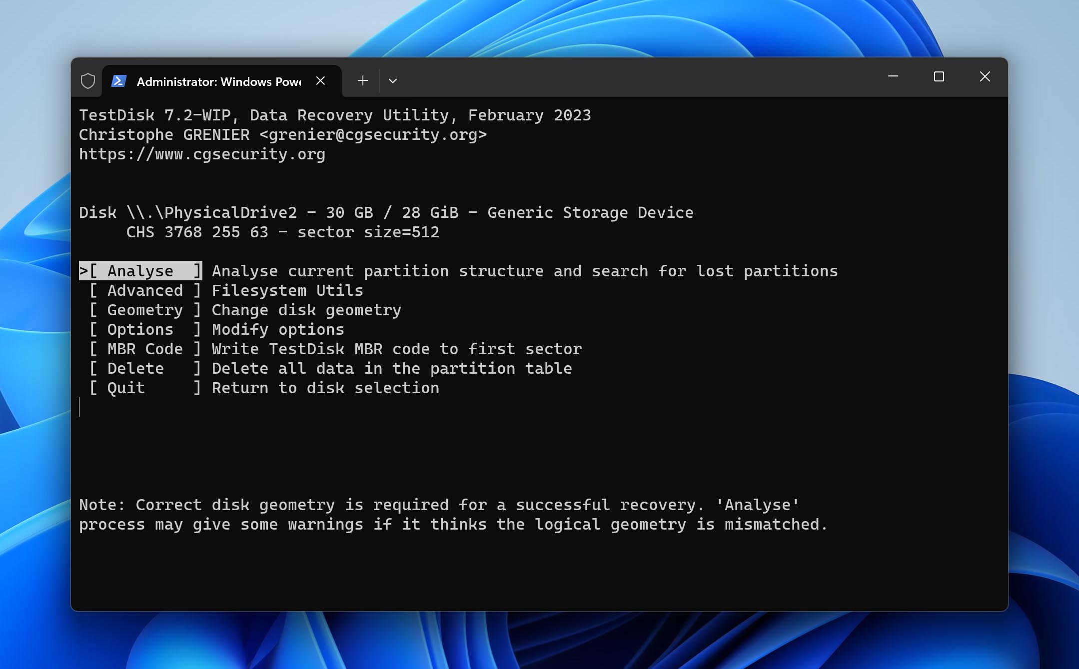 Testdisk Analyse Disk