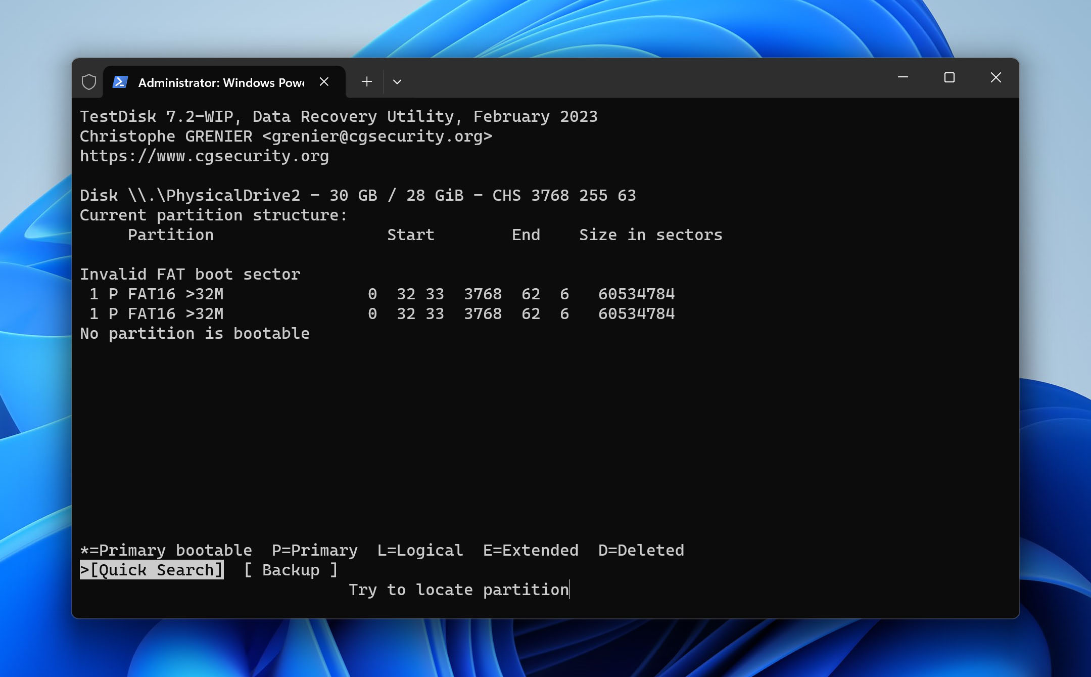 Testdisk use Quick Search