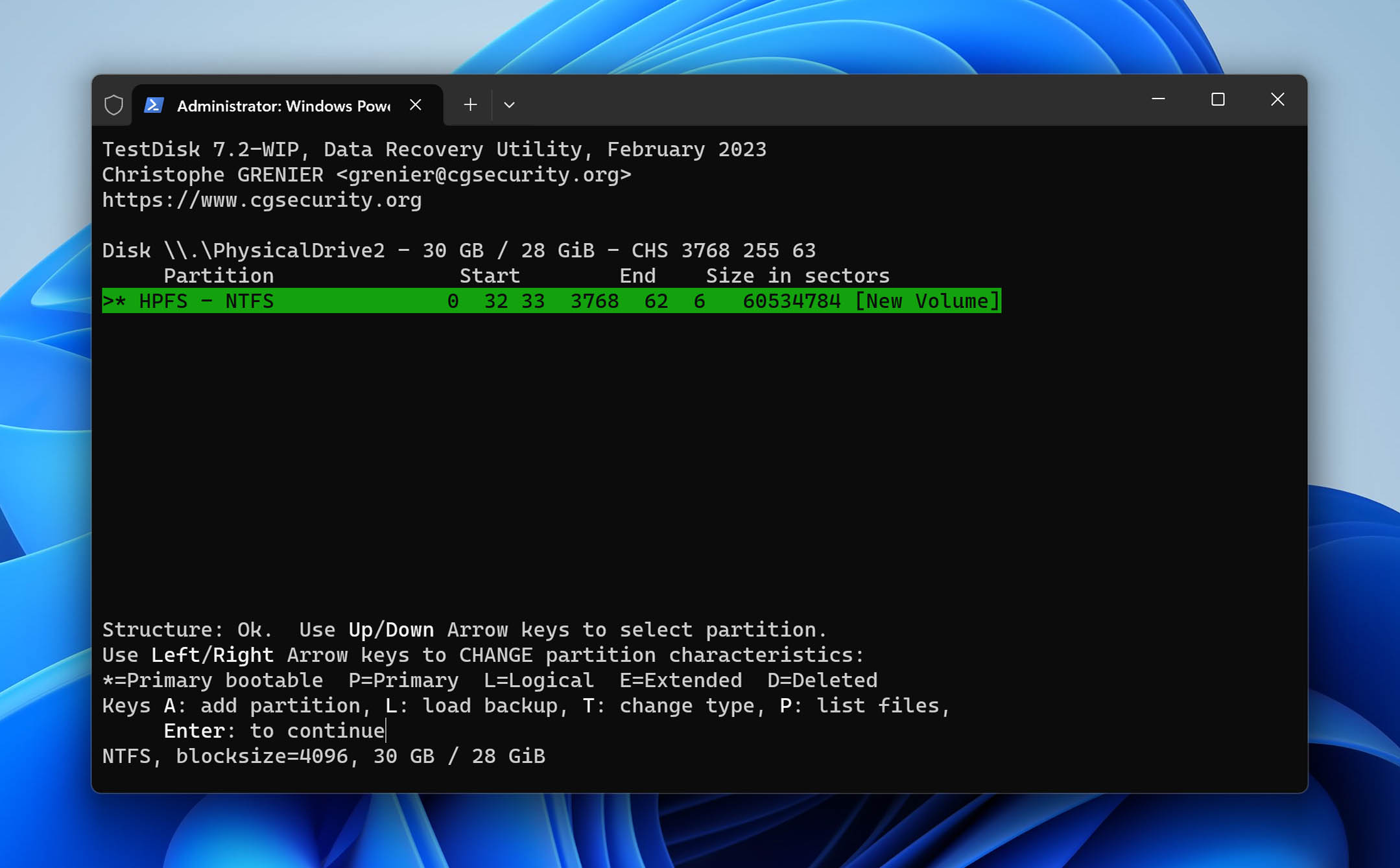 Testdisk Select Found Partition