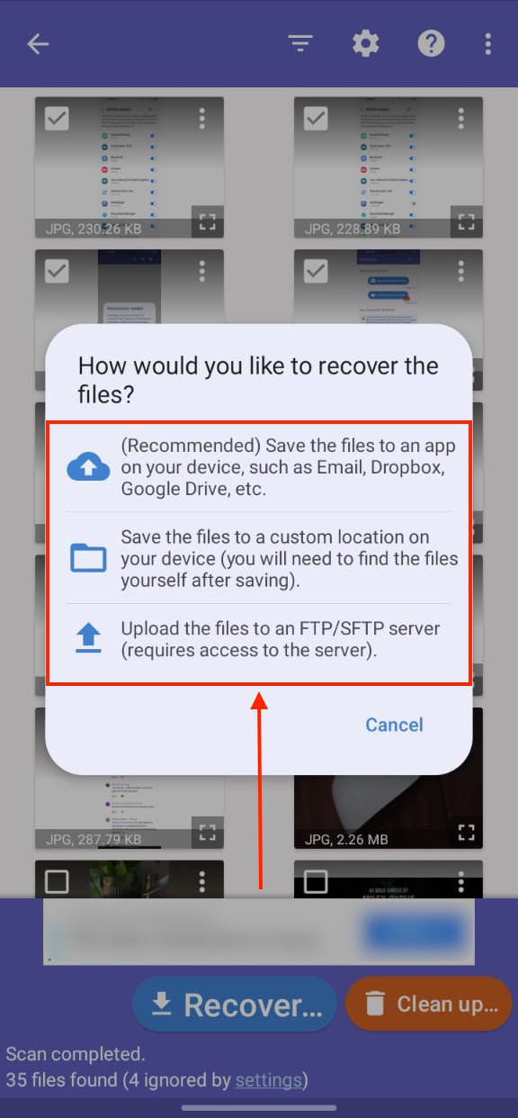 DiskDigger file destination dialogue box