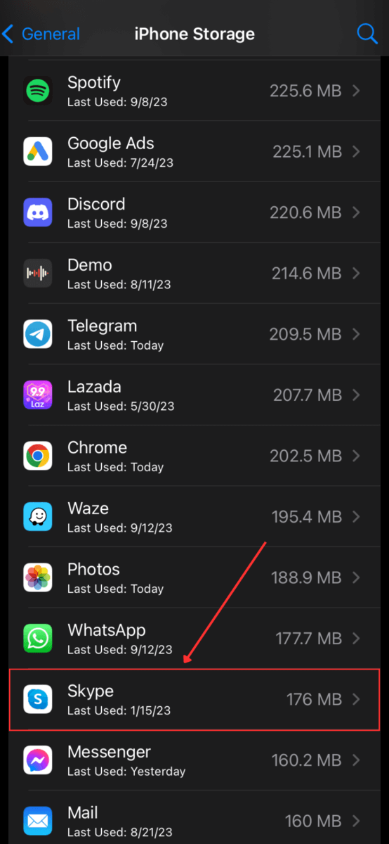 Skype in General iPhone Storage