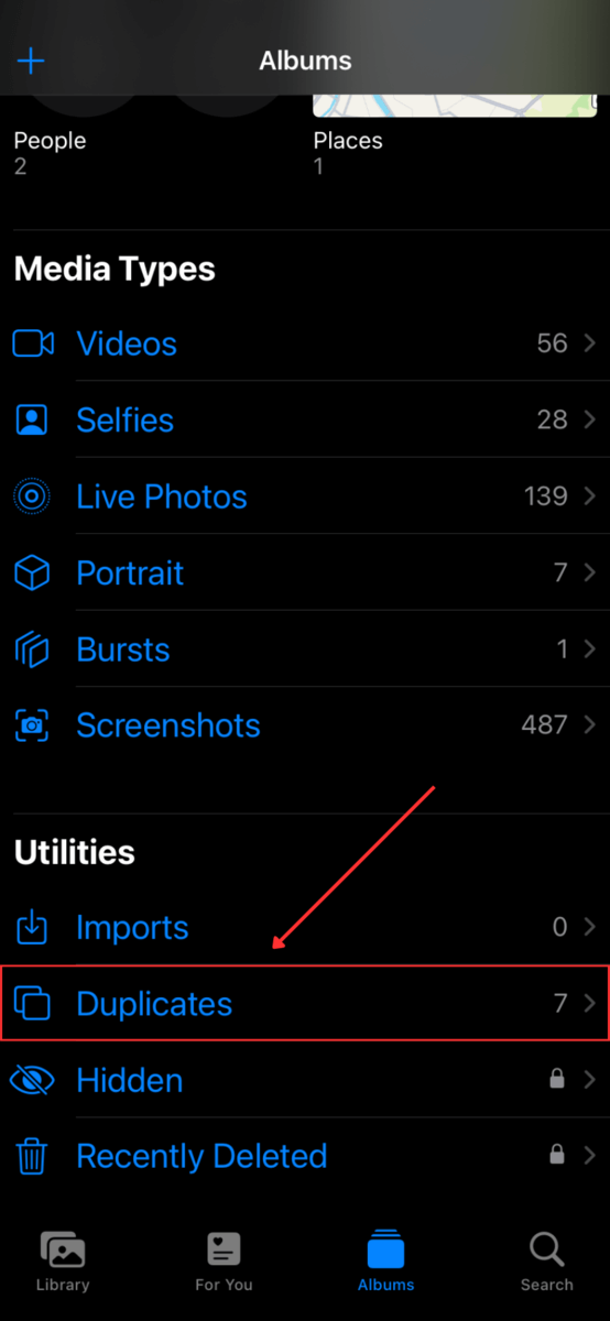 Duplicates Album in photos app utilities