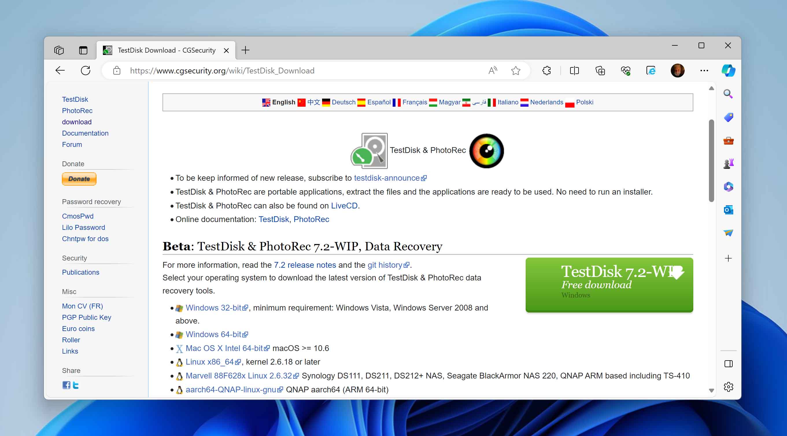 testdisk download button in testdisk website