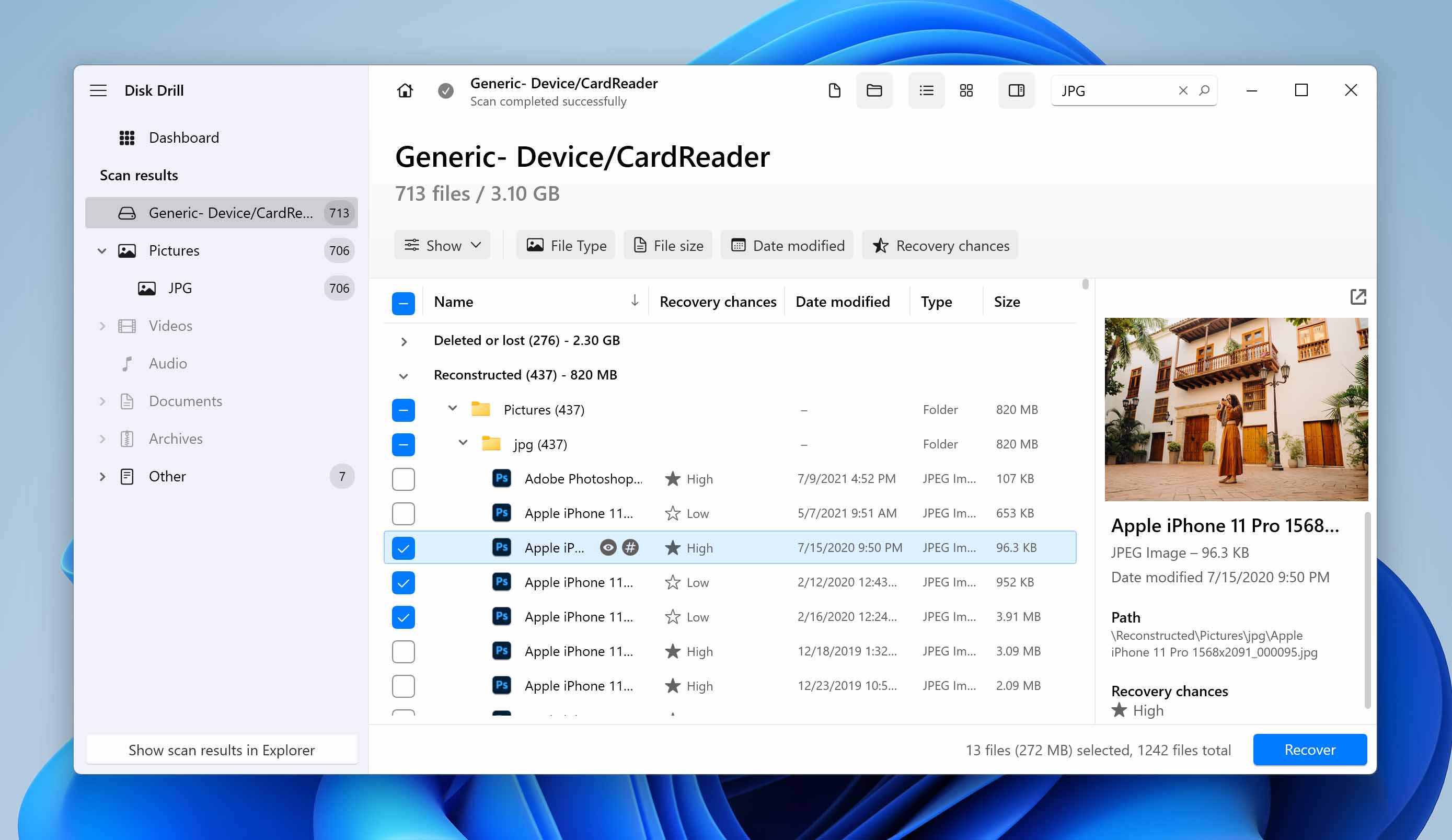 filtering results and recovering photos