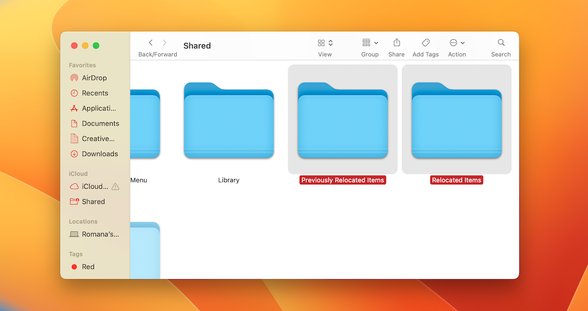 previously relocated folder Mac