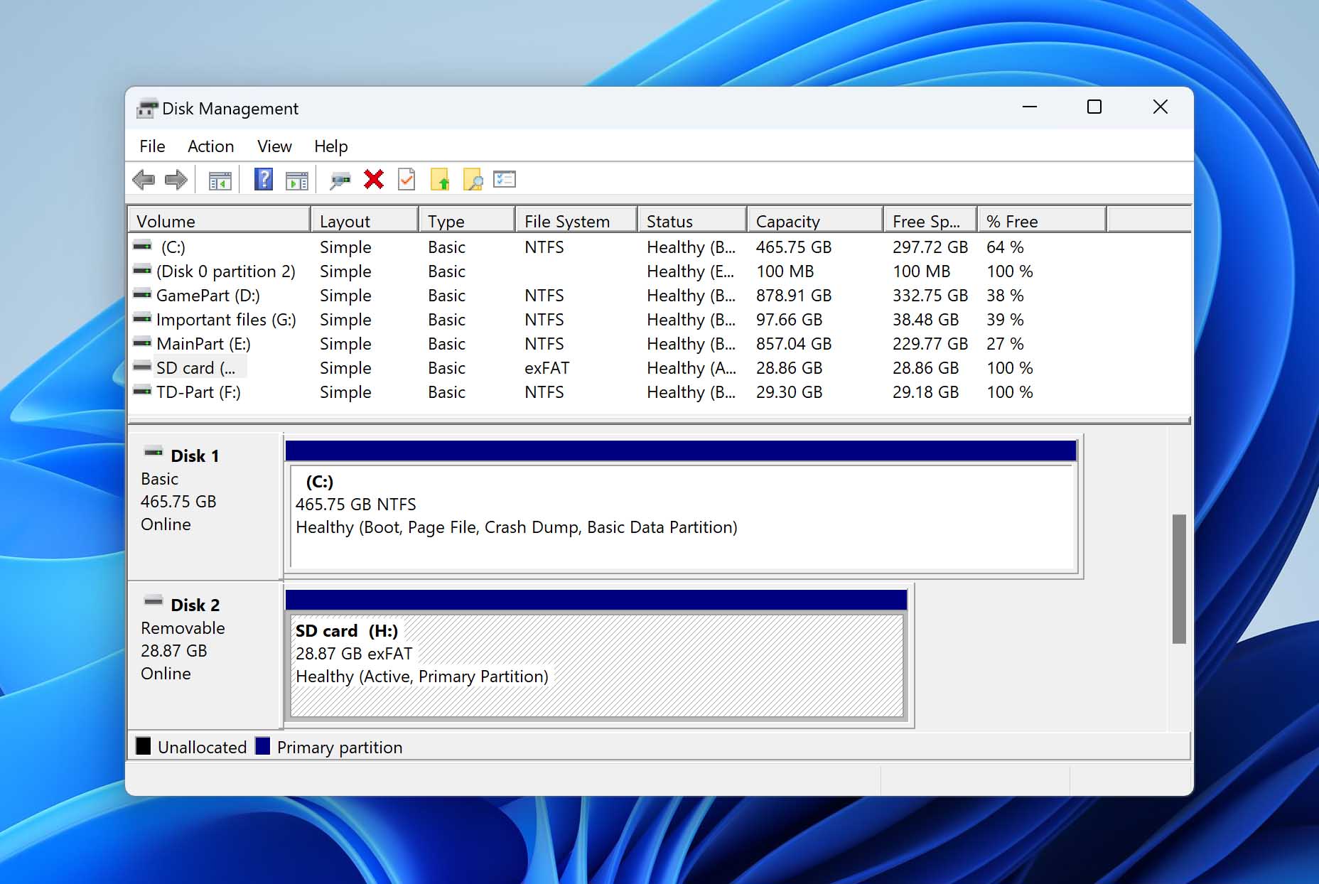 checking correct size in disk management