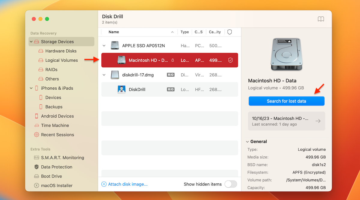 start scan disk drill