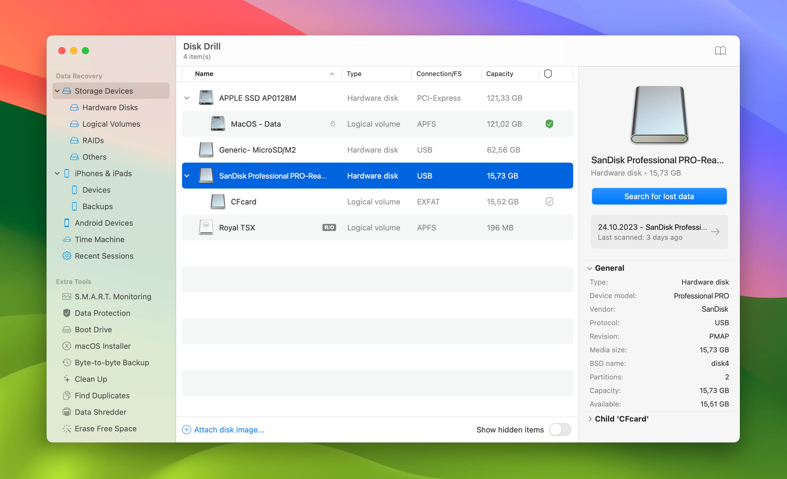 Disk Drill drive selection screen