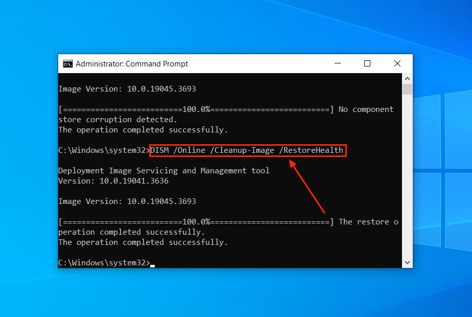 DISM RestoreHealth command in Command Prompt