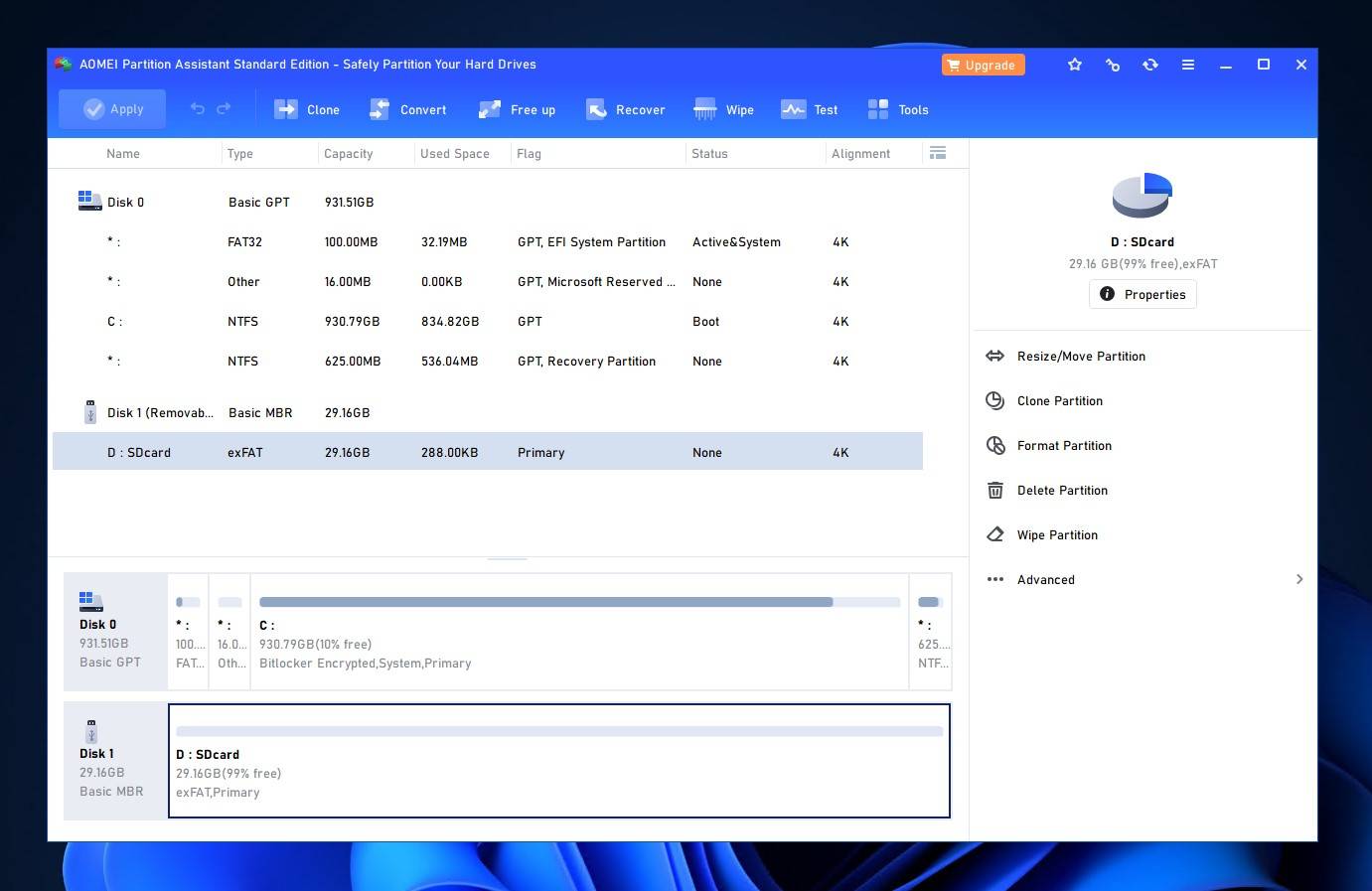 AOMEI Partition Assistant user interface.