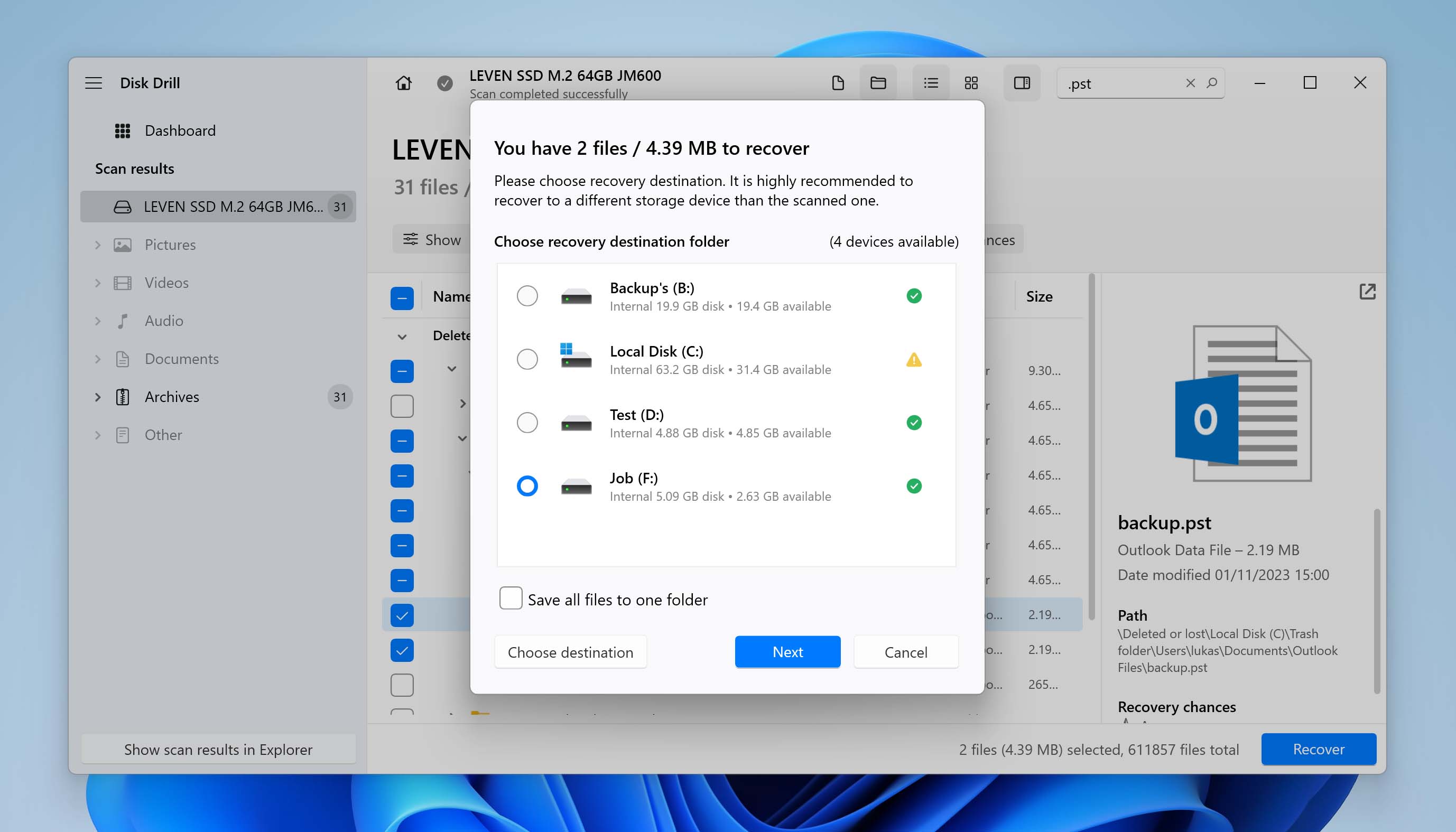 Confirm Disk Drill recovery.