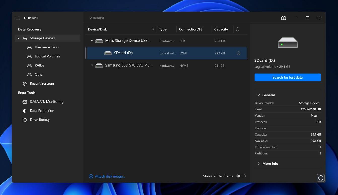 Disk Drill user interface.