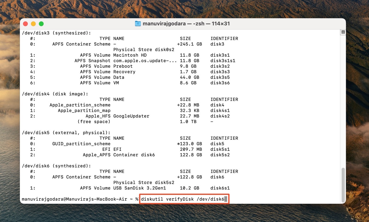 diskutil verifydisk command.